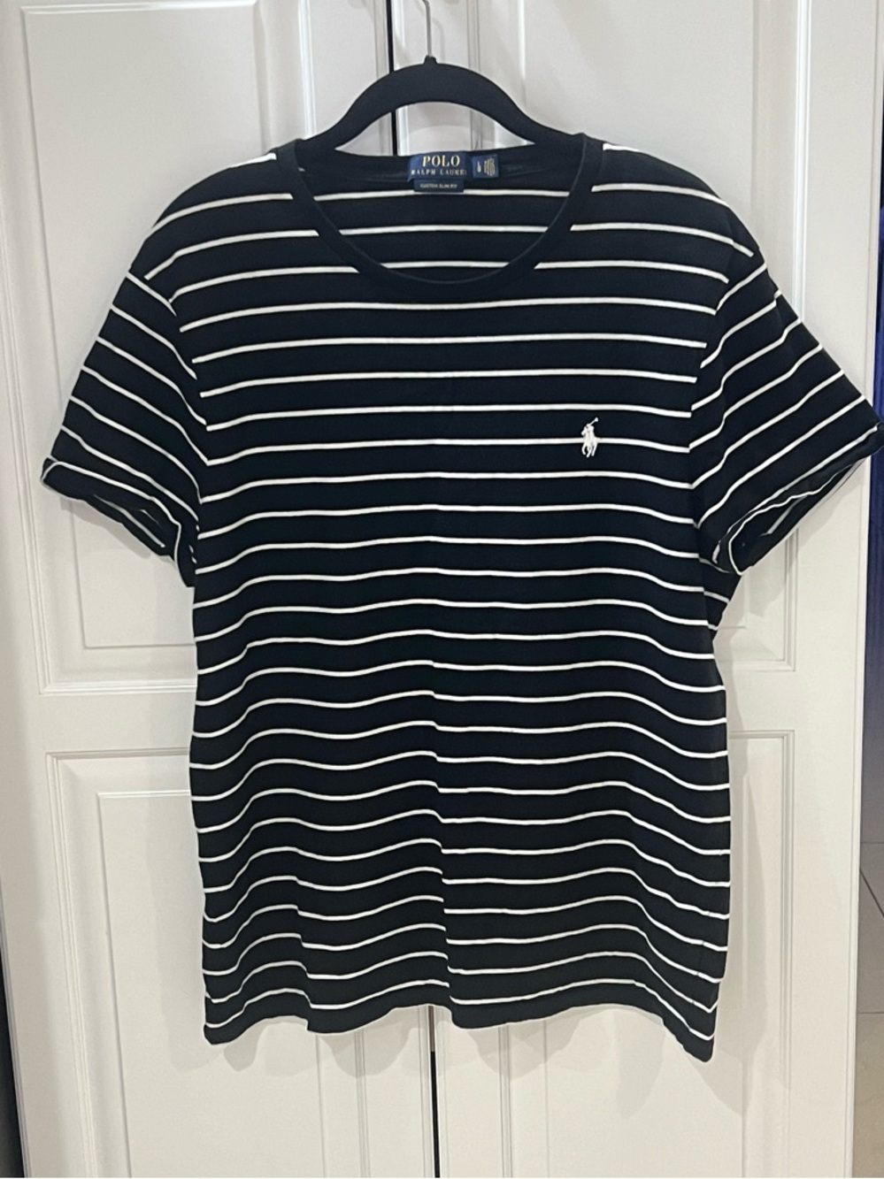 Polo Ralph Lauren men’s black and white custom slim fit striped shirt size L